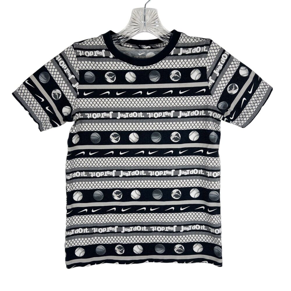 Nike Shirt Youth Medium Black Striped Just Do It Sports Basketball Active Tee